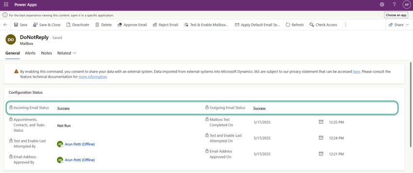 Incoming Email Status 
